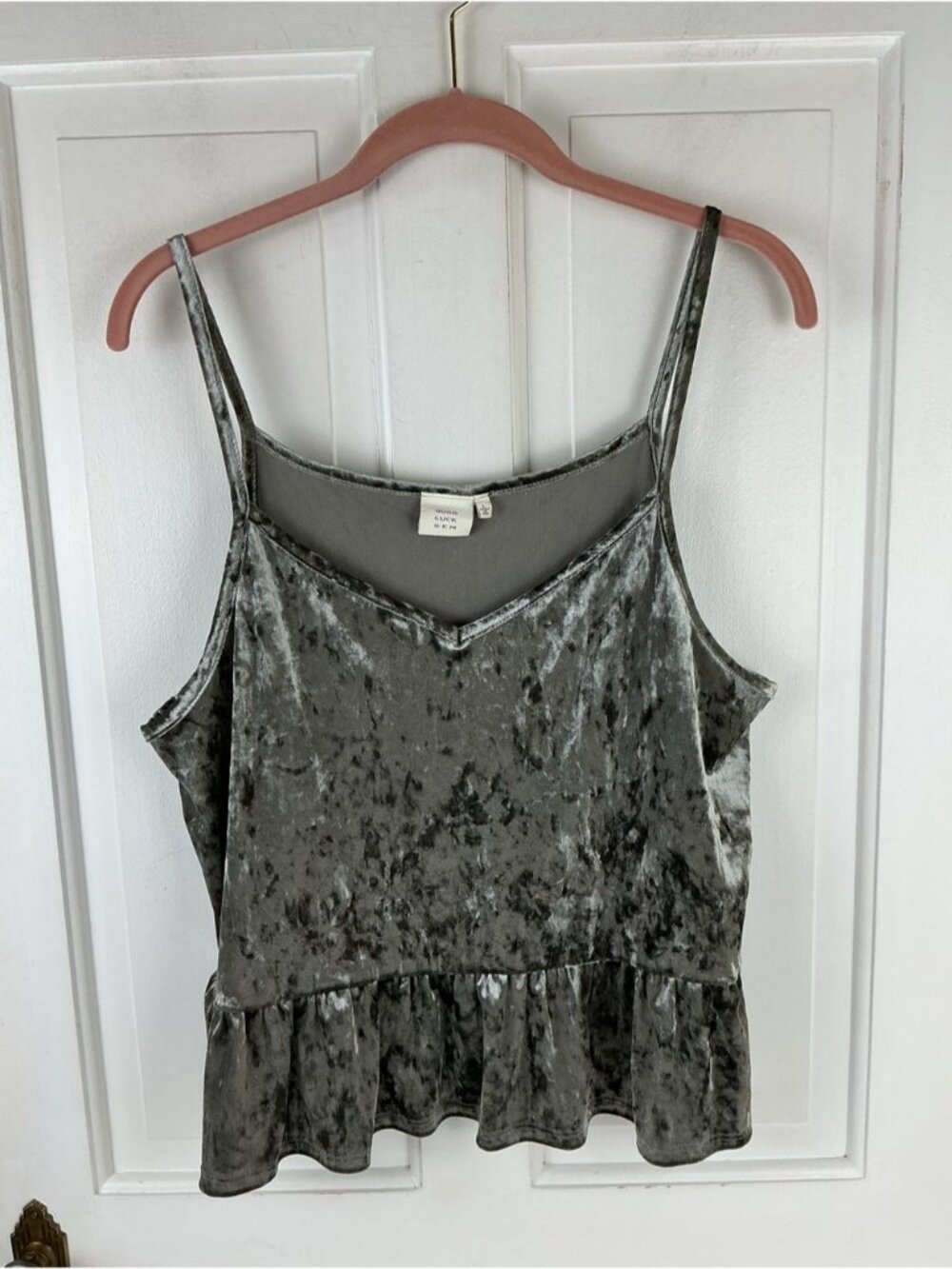 Good Luck Gem Silver Gray Velvet Skirted Peplum Hem Cami Tank Top Large